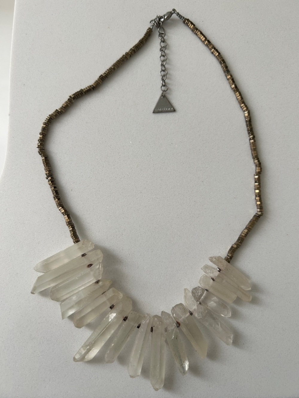 Anthropologie Crystal Point Statement Necklace — Clear Quartz and Metallic Beads